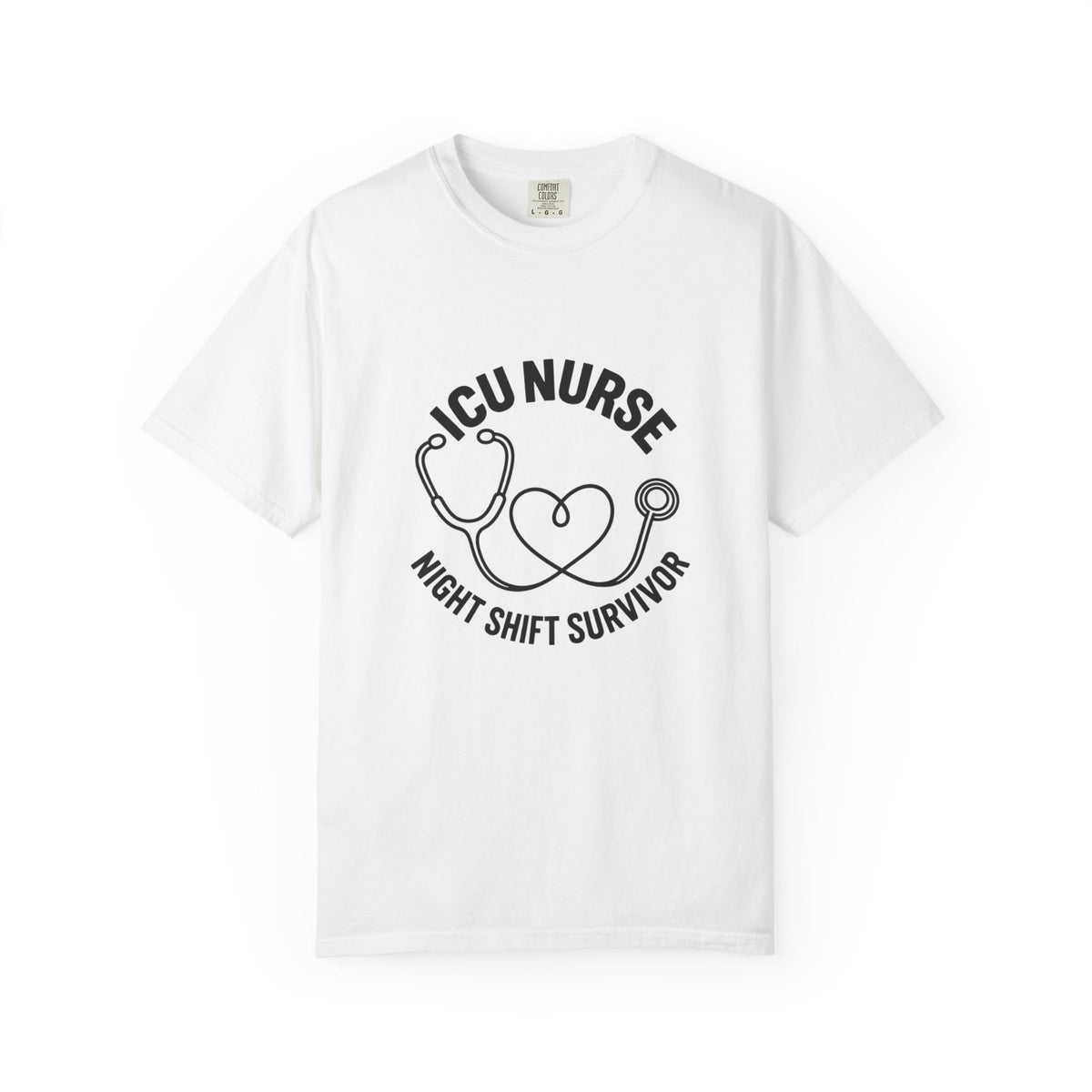 ICU Nurse Night Shift Survivor T-shirt | Stethoscope Heart Design