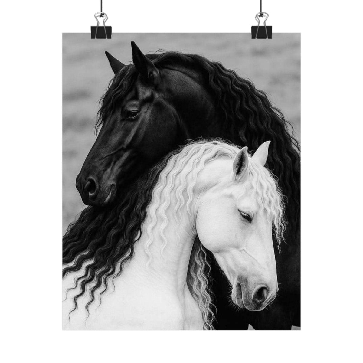 Black and White Horses Poster Matte Vertical Poster | Horse Wall Art, Equine Print