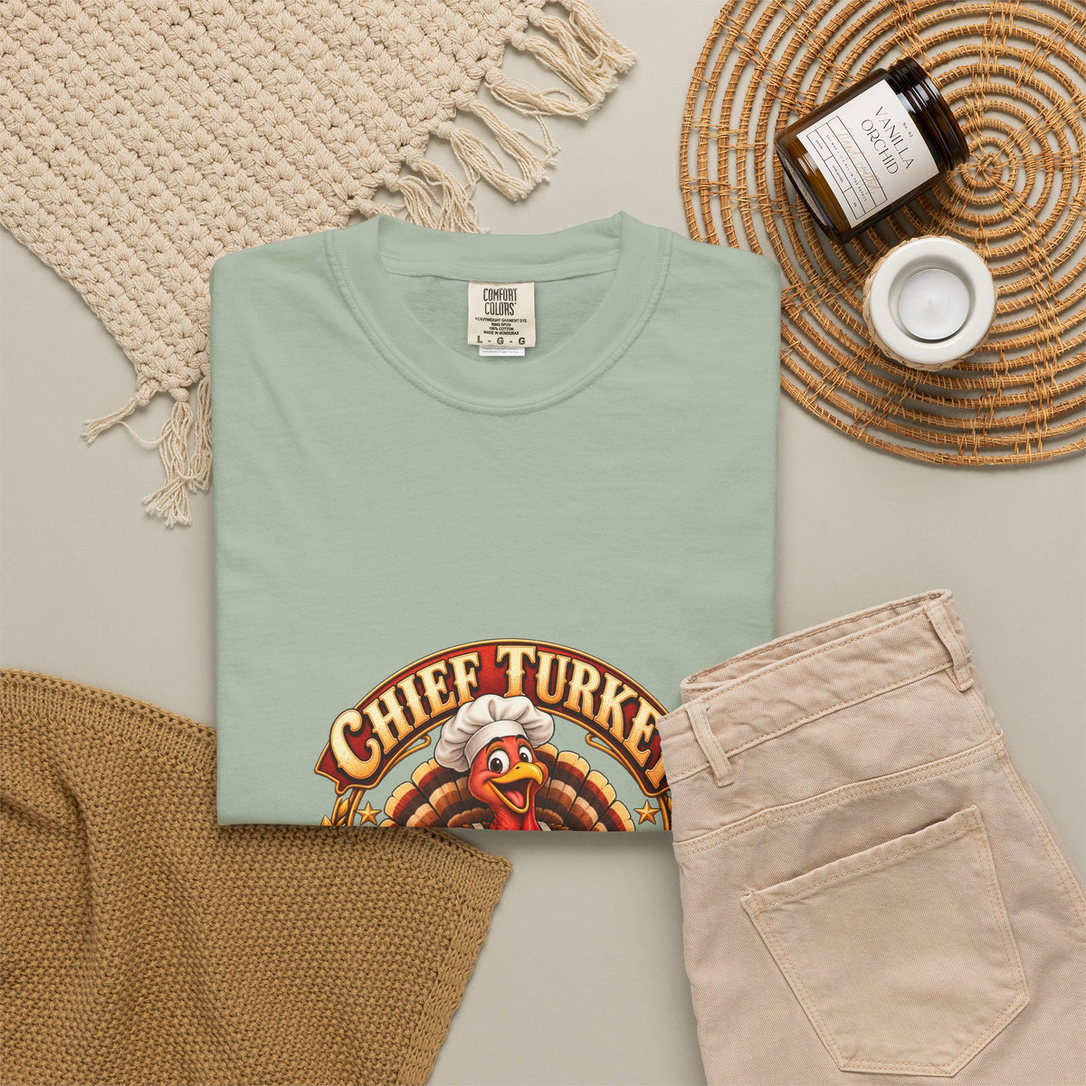 Chief Turkey Roaster T-Shirt — Retro Thanksgiving Emblem Tee, Vintage BBQ Turkey Badge Graphic Fall Shirt