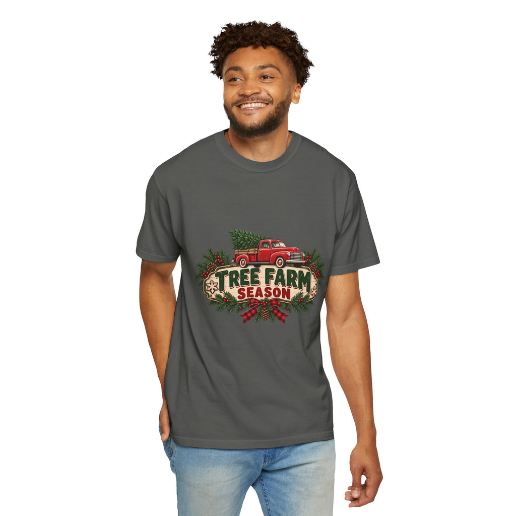 Tree Farm Season T-Shirt — Vintage Red Truck Christmas Tee