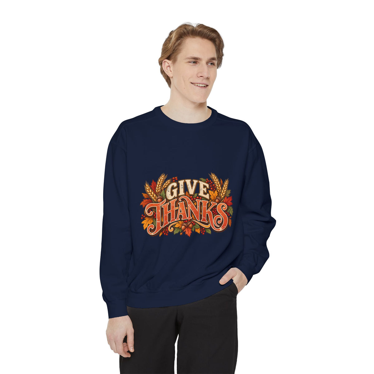 Give Thanks Fall Leaves Sweatshirt | Thanksgiving Seasonal Crewneck