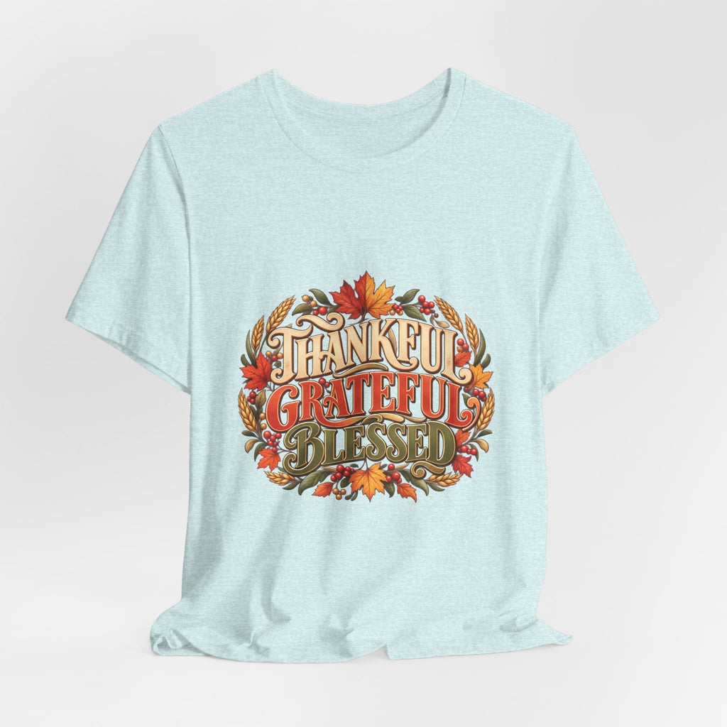 Thankful Grateful Blessed tee | Fall leaves Thanksgiving shirt