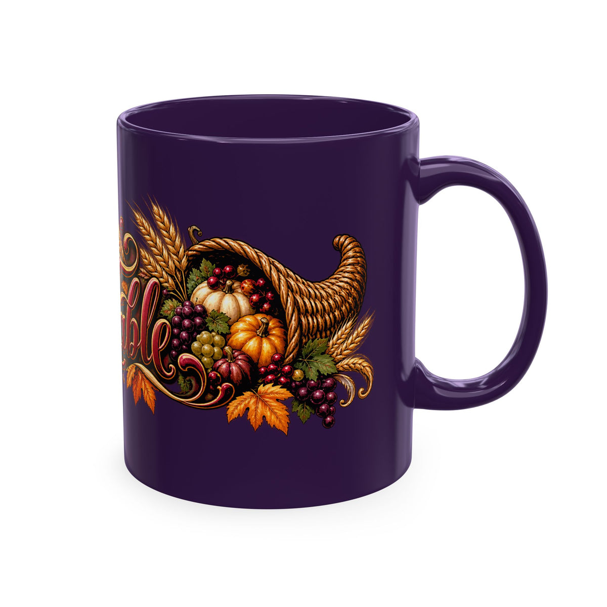 Bless This Table Mug — Harvest Thanksgiving Ceramic Coffee Mug, Cornucopia Gratitude Fall Harvest Gift