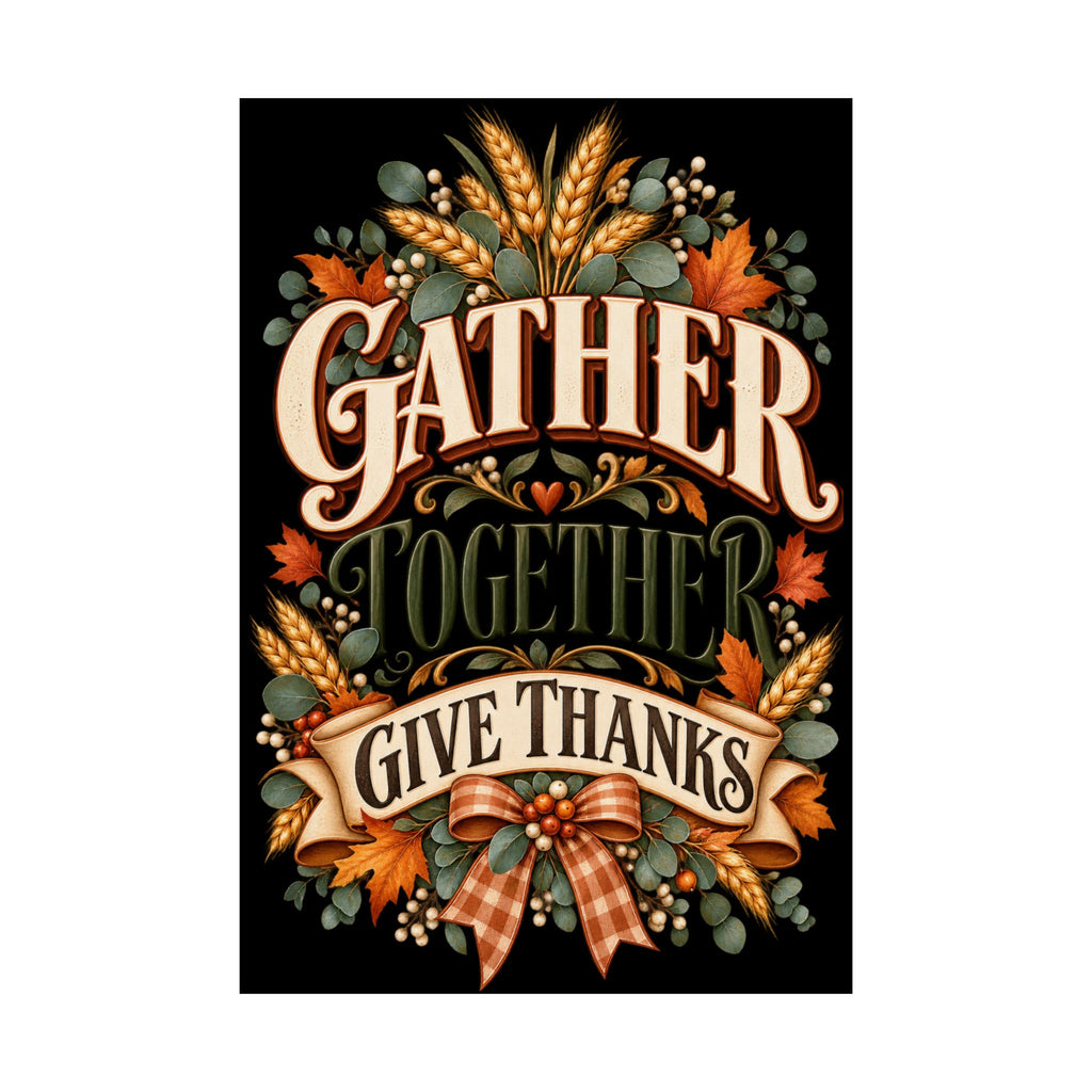 Gather Together Give Thanks Poster | Thanksgiving Fall Wall Art, Harvest Typography
