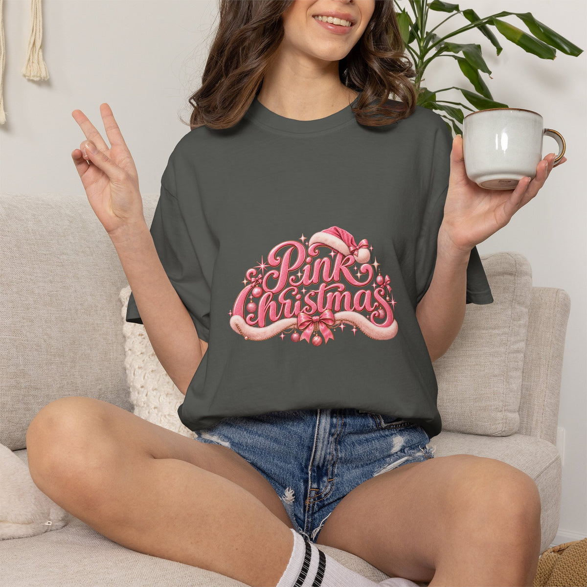Pink Christmas T-Shirt — Festive Retro Script Holiday Tee
