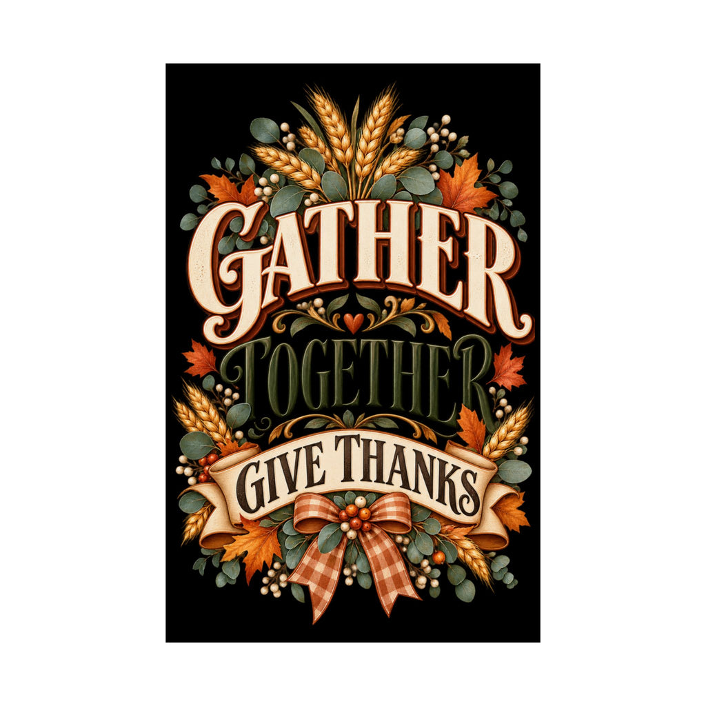 Gather Together Give Thanks Poster | Thanksgiving Fall Wall Art, Harvest Typography