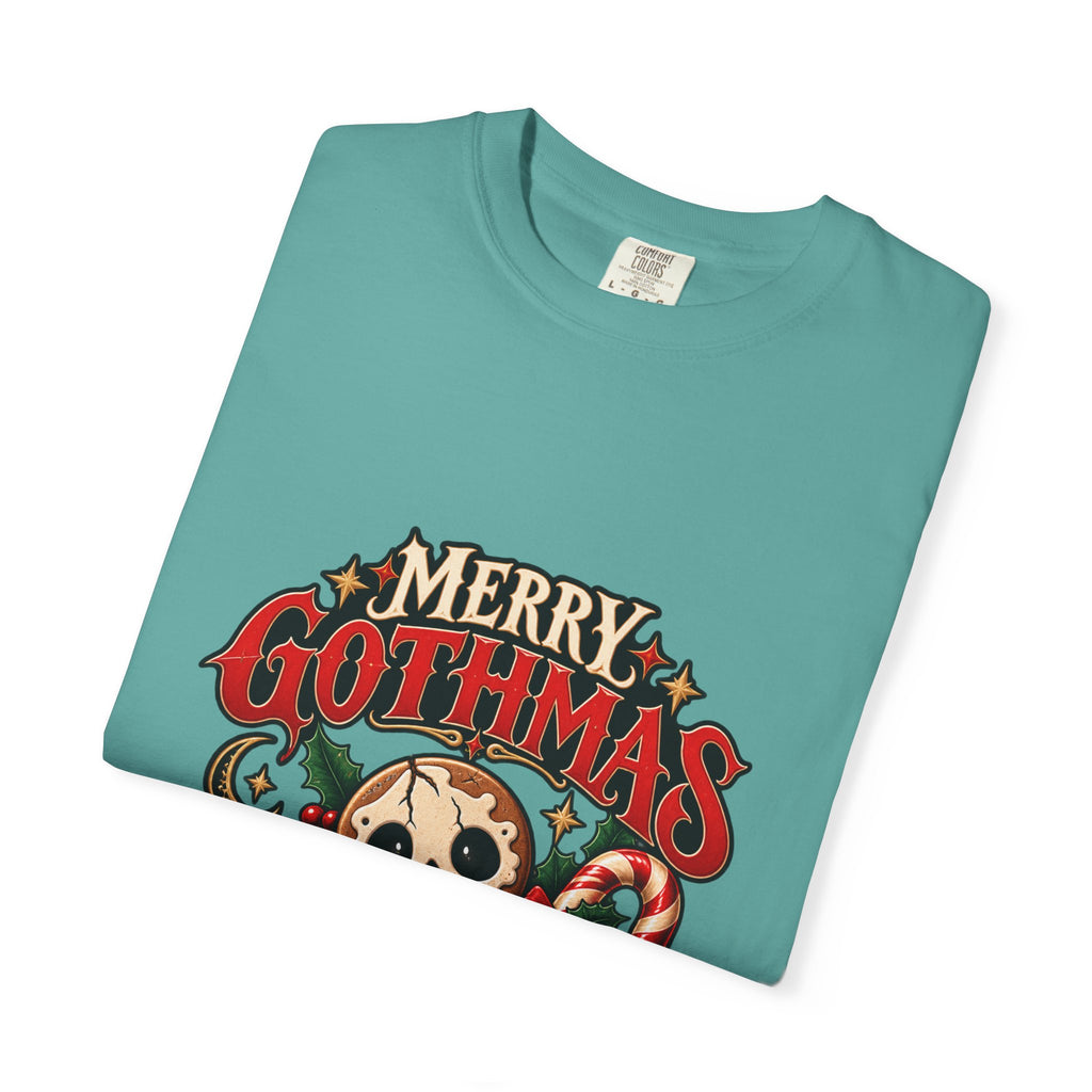 Merry Gothmas skull gingerbread graphic T-shirt | Gothic Christmas tee