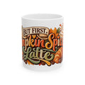 But First Pumpkin Spice Latte Mug | Fall Coffee Typography, Autumn Leaves