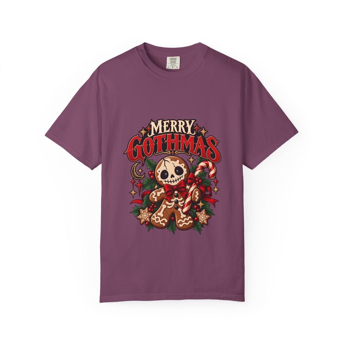 Merry Gothmas skull gingerbread graphic T-shirt | Gothic Christmas tee