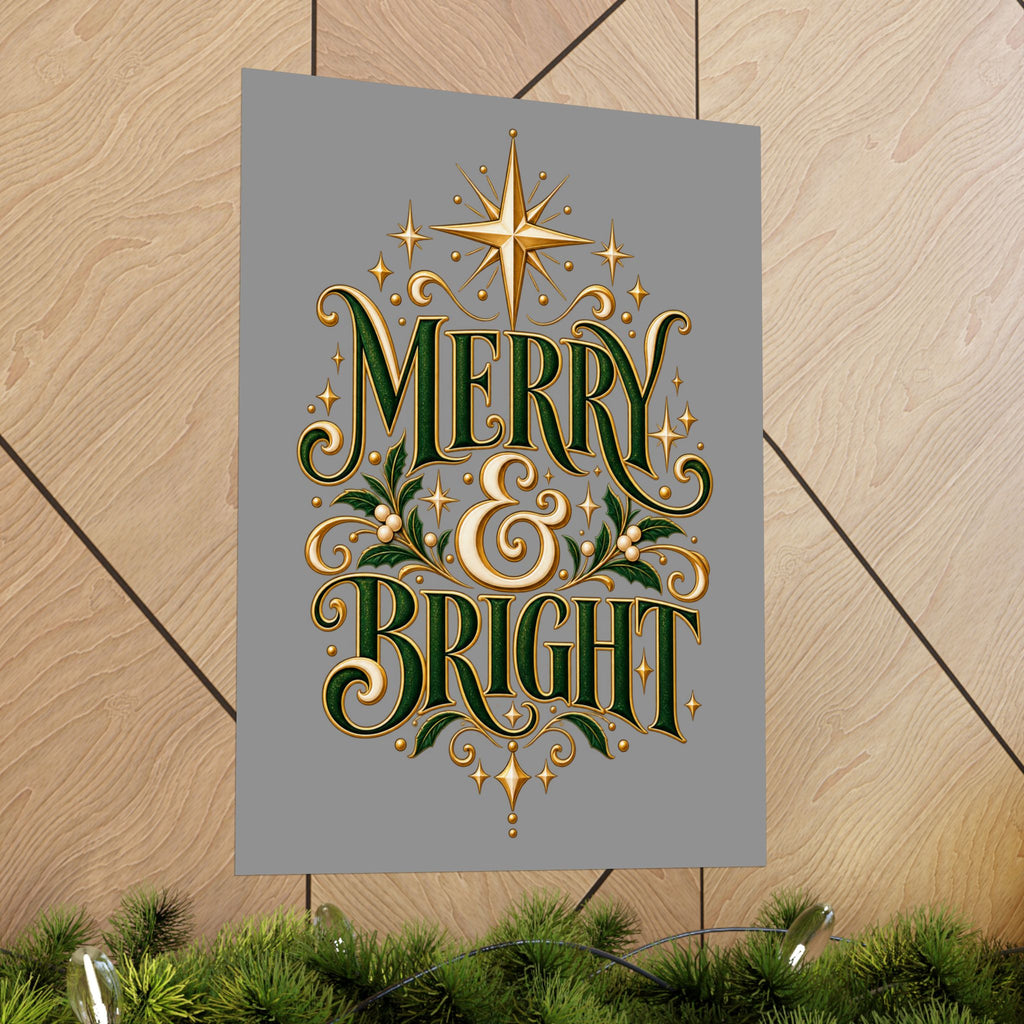 Merry & Bright Holiday Poster — Matte Vertical Christmas Wall Art