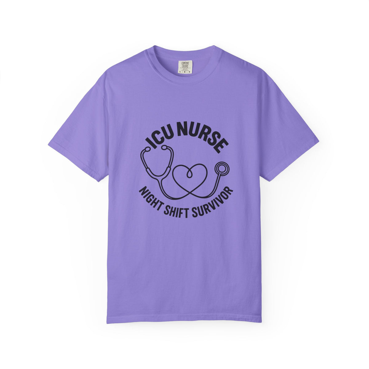 ICU Nurse Night Shift Survivor T-shirt | Stethoscope Heart Design