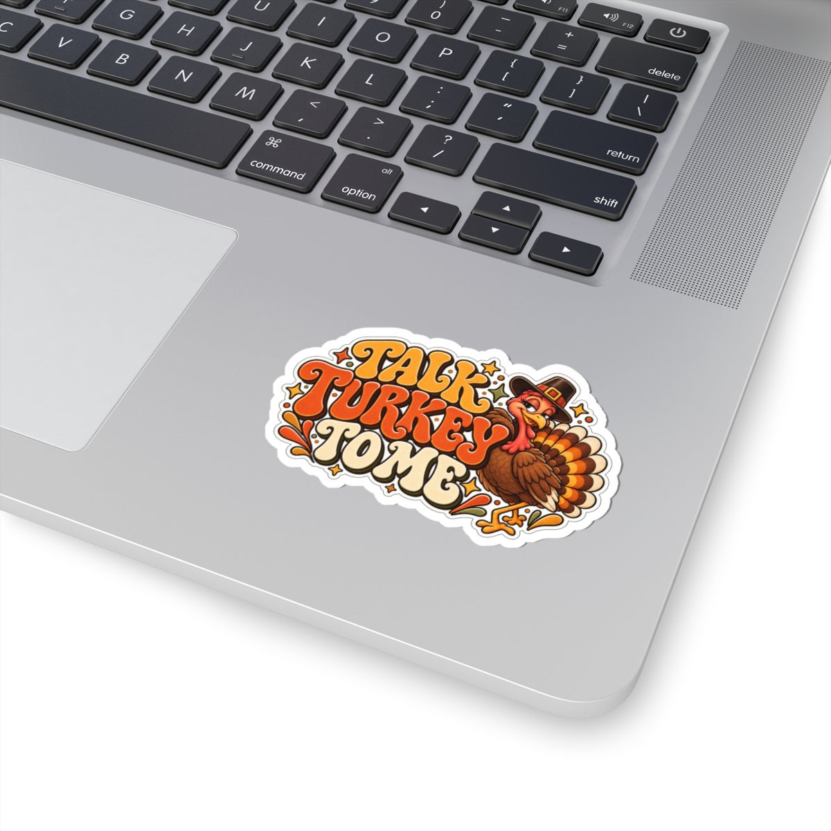 Talk Turkey To Me Sticker — Retro Thanksgiving Turkey Kiss-Cut Decal, Funny Fall Laptop and Water Bottle Sticker