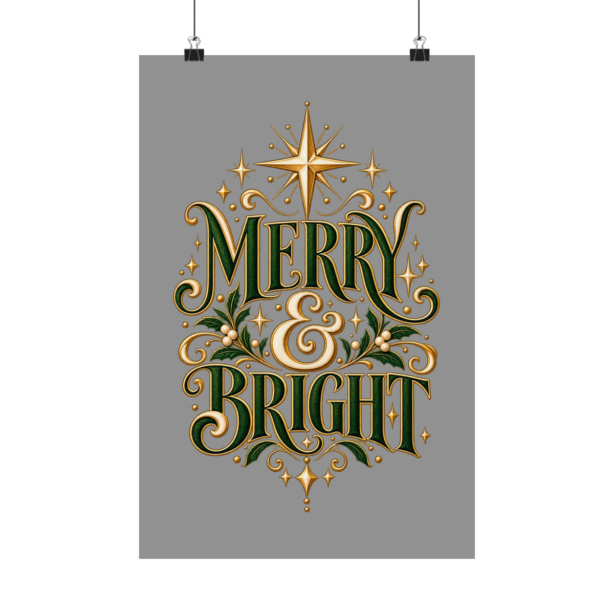 Merry & Bright Holiday Poster | Matte Vertical Christmas Wall Art