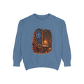 Cozy Nighttime Library Scene Sweatshirt | Reading Nook Illustration