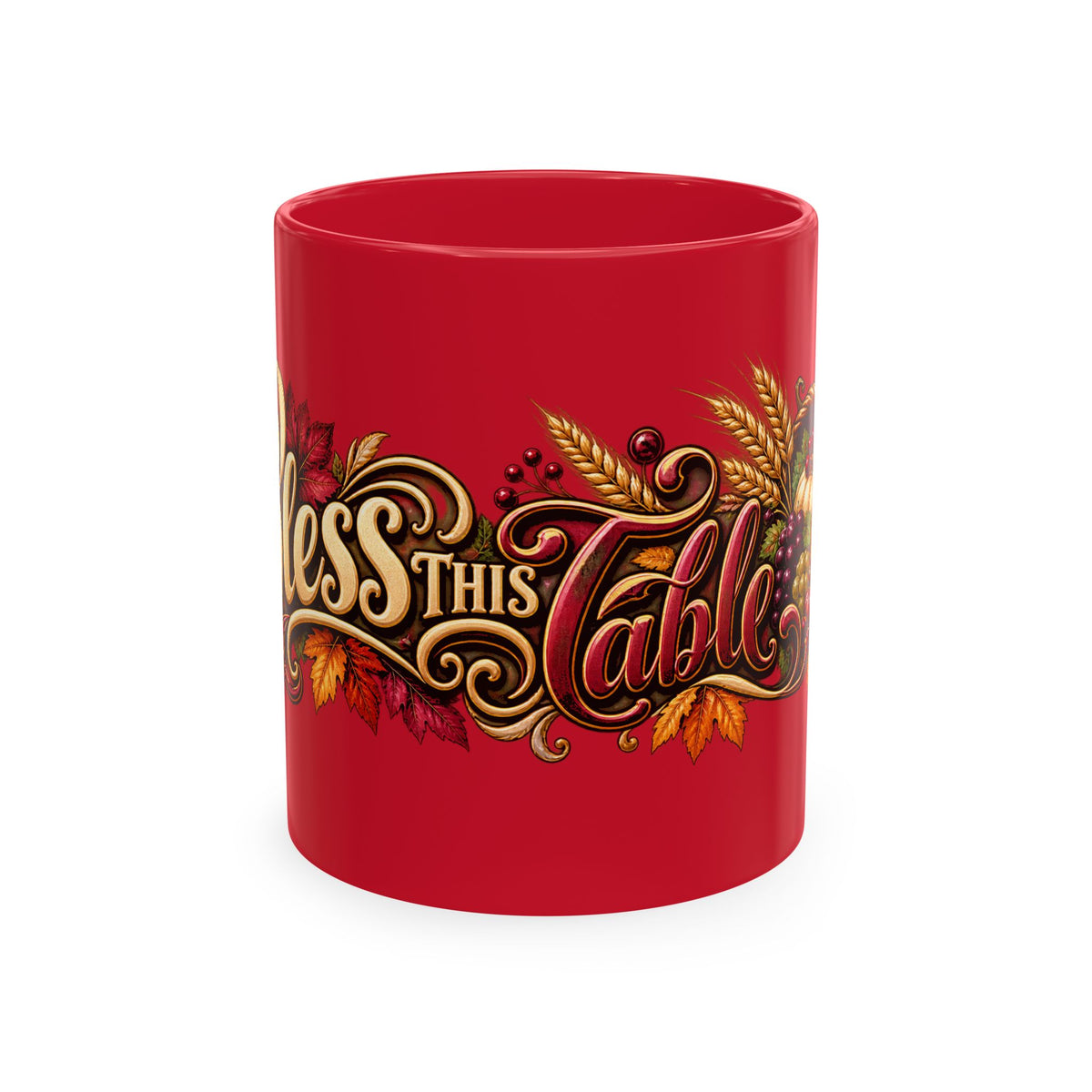 Bless This Table Mug — Harvest Thanksgiving Ceramic Coffee Mug, Cornucopia Gratitude Fall Harvest Gift