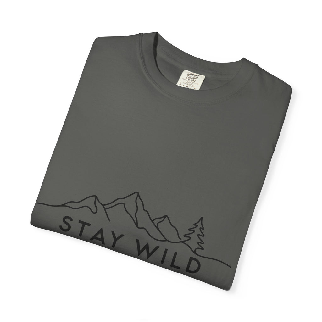 Stay Wild mountain line art T-shirt | minimalist outdoors tee