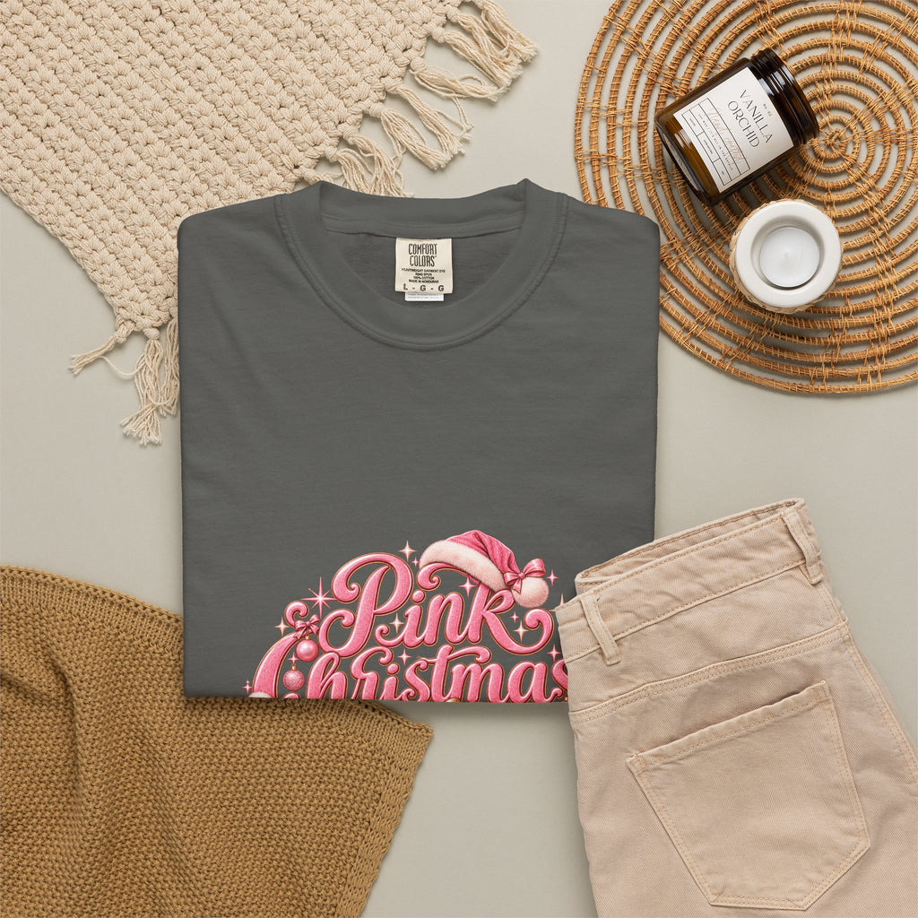 Pink Christmas T-Shirt — Festive Retro Script Holiday Tee