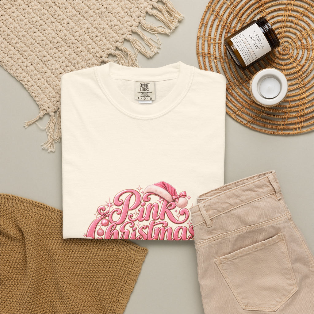 Pink Christmas T-Shirt — Festive Retro Script Holiday Tee