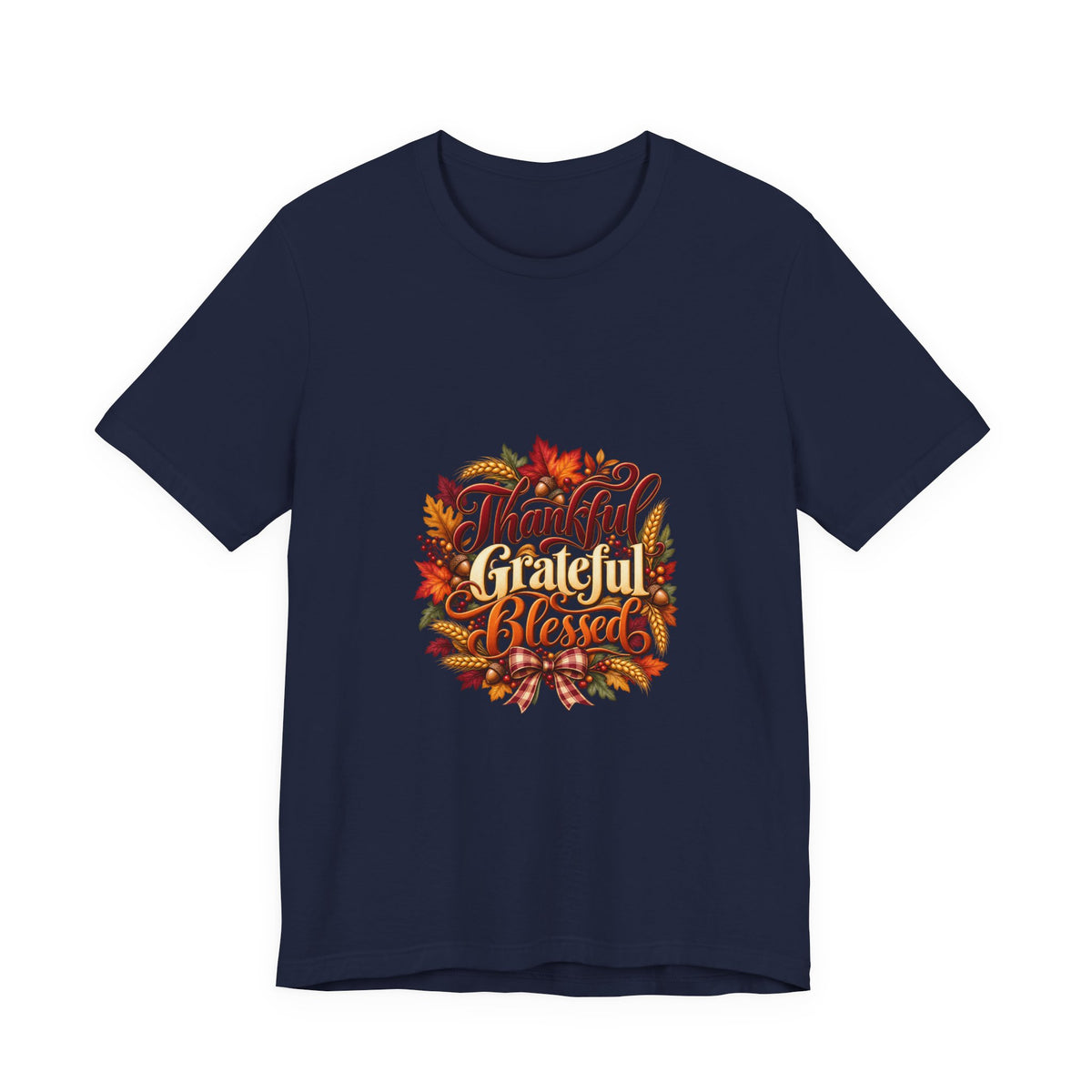 Thankful Grateful Blessed T-Shirt — Fall Leaves Thanksgiving Tee, Autumn Gratitude Shirt, Family Matching Outfit