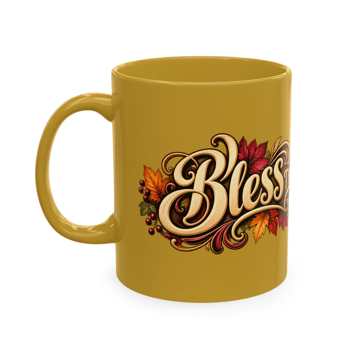 Bless This Table Mug — Harvest Thanksgiving Ceramic Coffee Mug, Cornucopia Gratitude Fall Harvest Gift