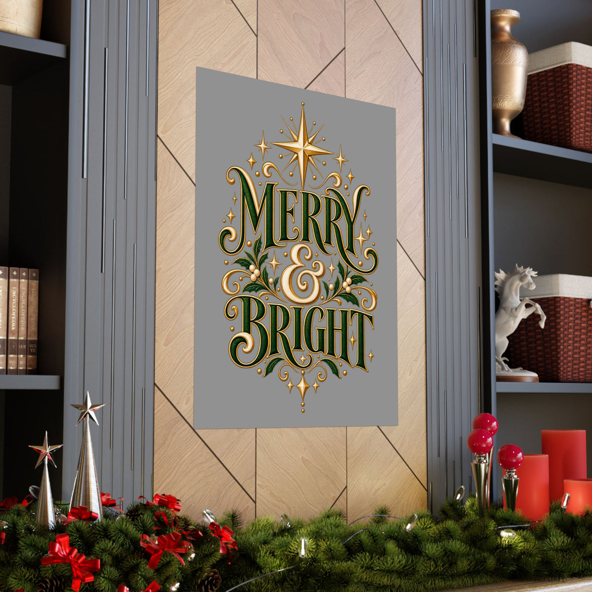Merry & Bright Holiday Poster — Matte Vertical Christmas Wall Art