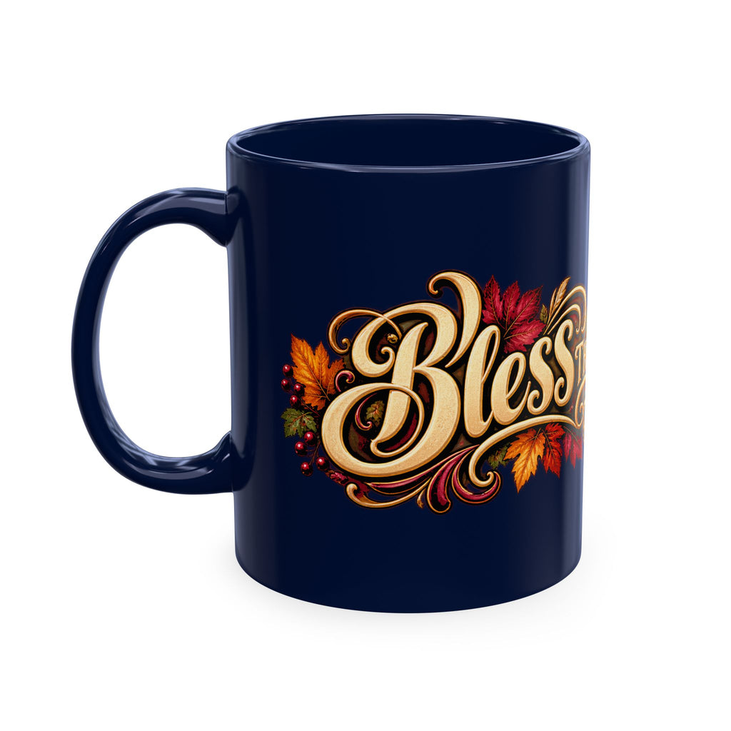 Bless This Table Mug — Harvest Thanksgiving Ceramic Coffee Mug, Cornucopia Gratitude Fall Harvest Gift