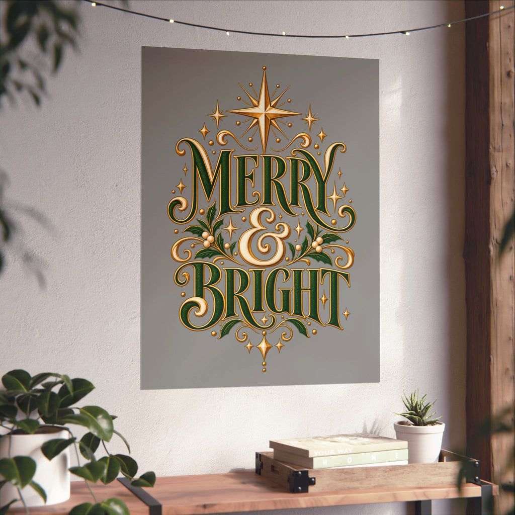 Merry & Bright Holiday Poster — Matte Vertical Christmas Wall Art