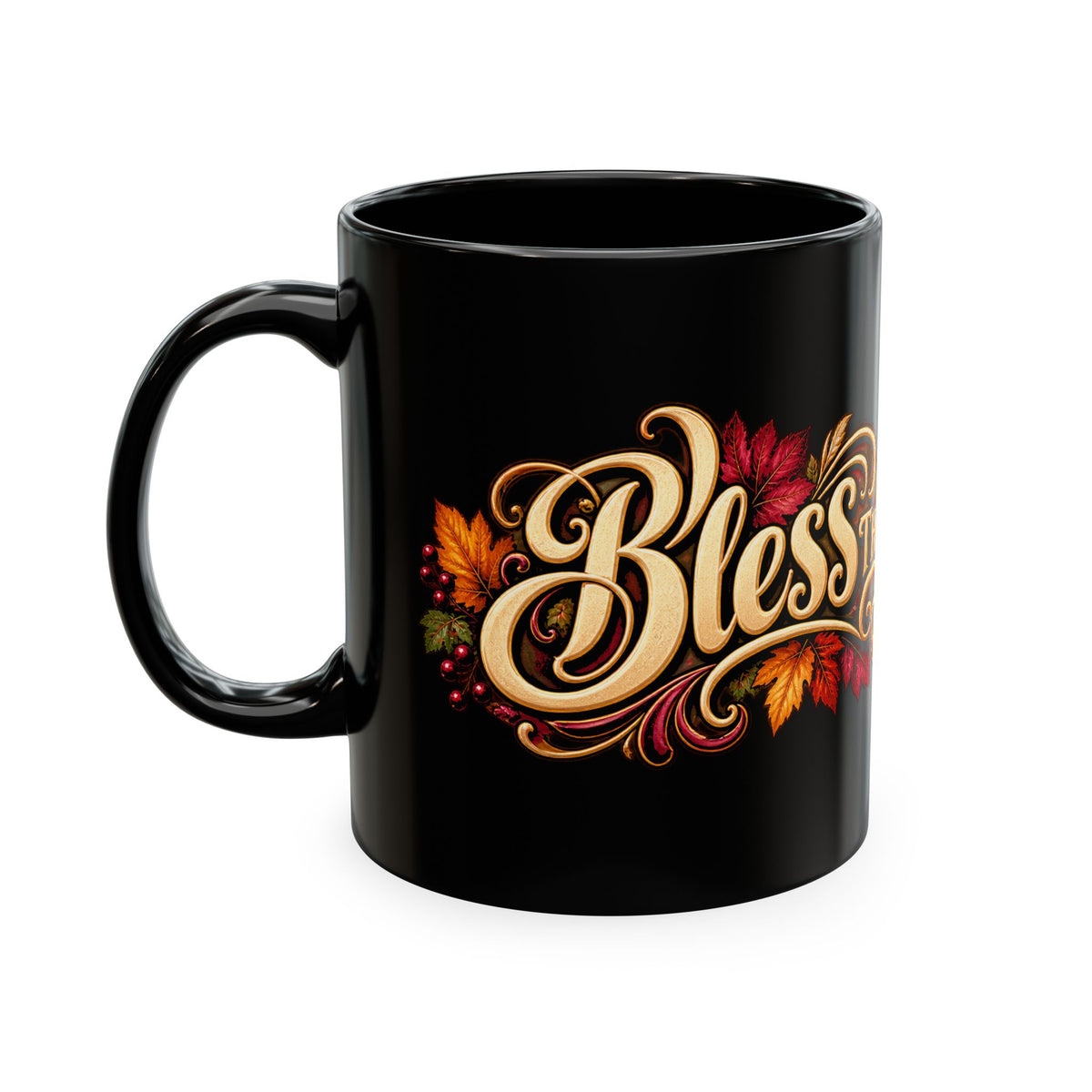 Bless This Table Mug — Harvest Thanksgiving Ceramic Coffee Mug, Cornucopia Gratitude Fall Harvest Gift
