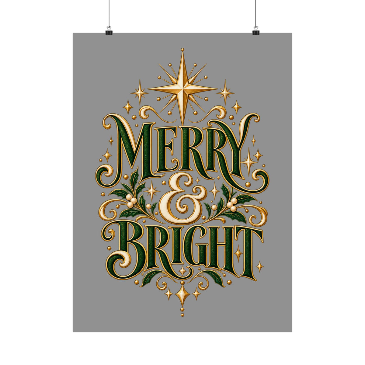 Merry & Bright Holiday Poster | Matte Vertical Christmas Wall Art