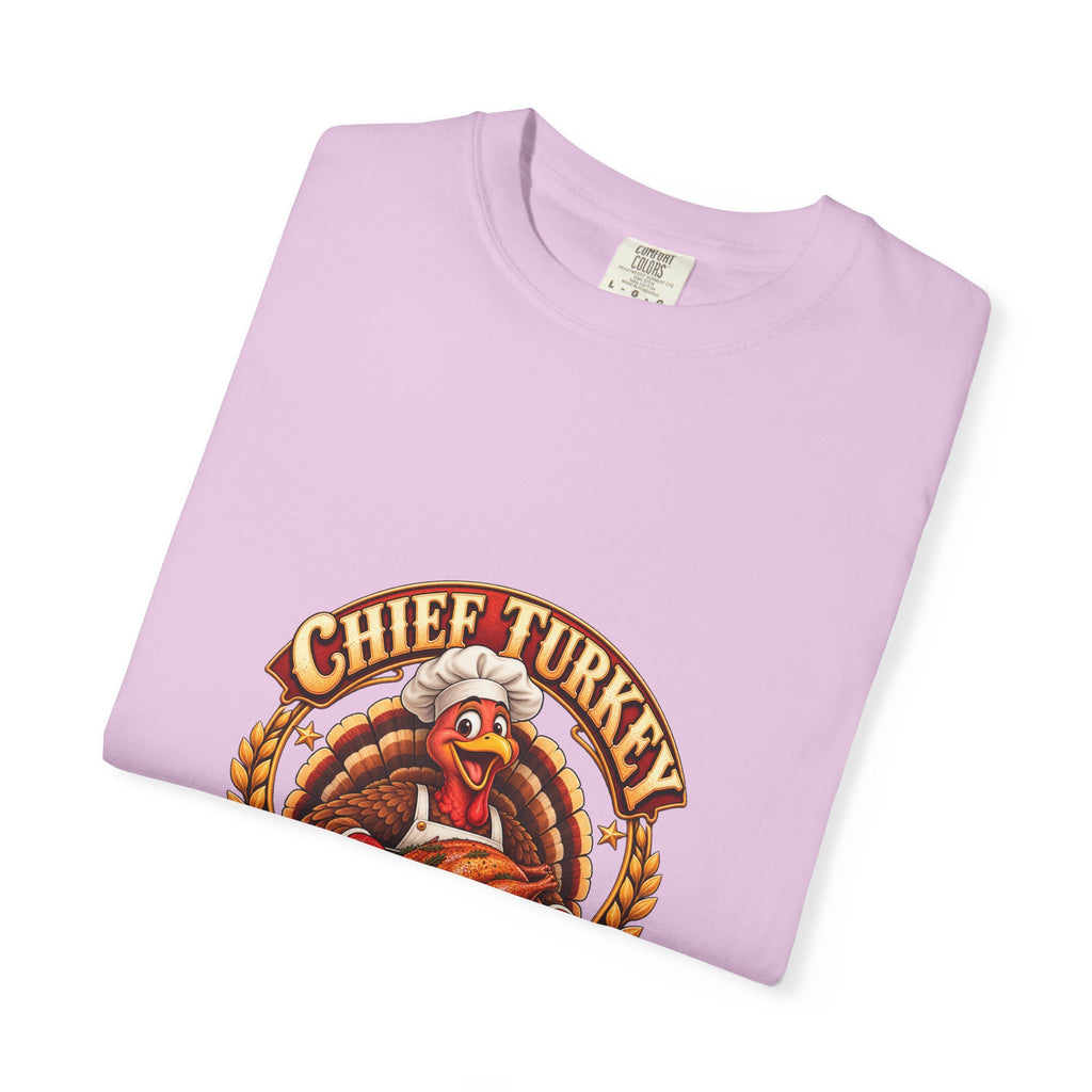 Chief Turkey Roaster T-Shirt — Retro Thanksgiving Emblem Tee, Vintage BBQ Turkey Badge Graphic Fall Shirt
