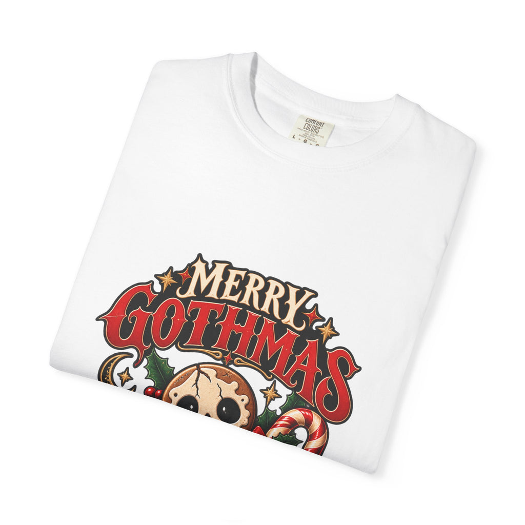 Merry Gothmas skull gingerbread graphic T-shirt | Gothic Christmas tee
