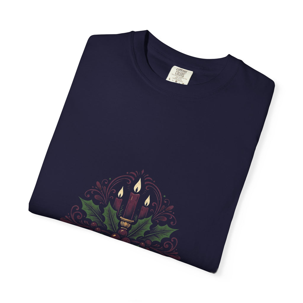 Moody Holiday Candle Wreath T-Shirt | Christmas Seasonal Tee | Festive Graphic Shirt | Holiday Gift for Her Him | Vintage Xmas