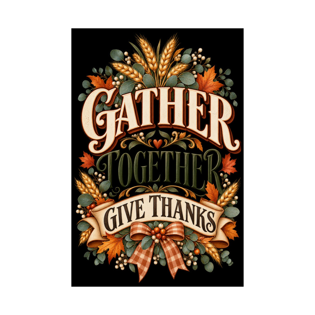 Gather Together Give Thanks Poster | Thanksgiving Fall Wall Art, Harvest Typography