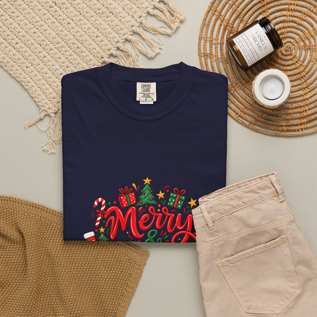 Merry & Bright Christmas T-Shirt | Festive Holiday Graphic Tee
