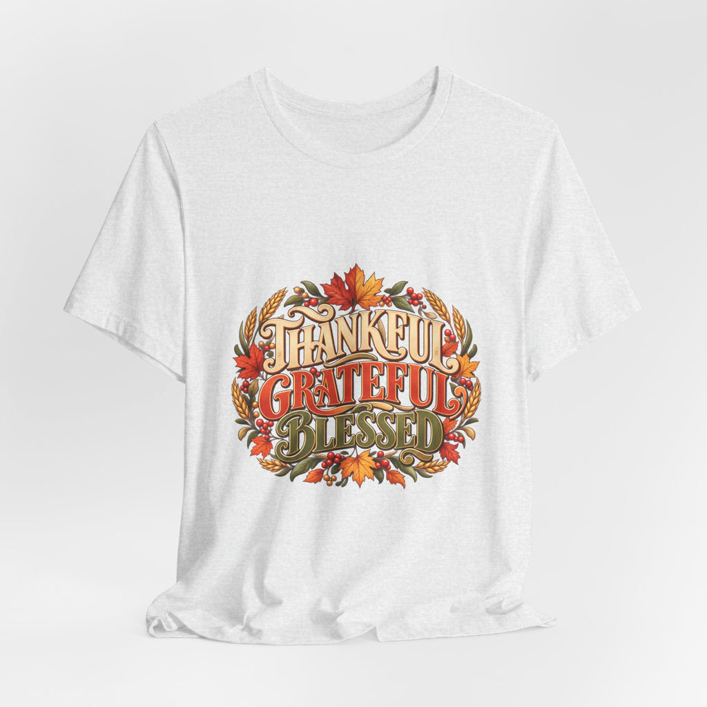 Thankful Grateful Blessed tee | Fall leaves Thanksgiving shirt