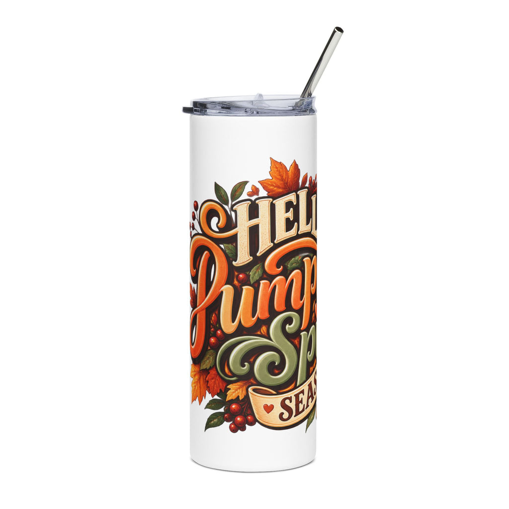 Hello Pumpkin Spice Season Tumbler | Fall Leaves Pumpkin Latte Design