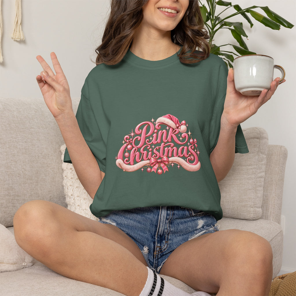 Pink Christmas T-Shirt — Festive Retro Script Holiday Tee