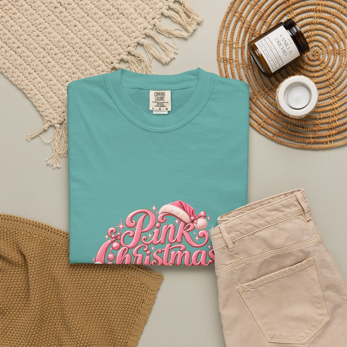 Pink Christmas T-Shirt — Festive Retro Script Holiday Tee