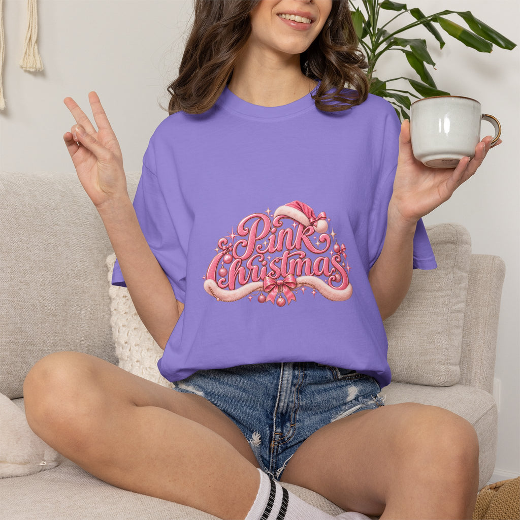 Pink Christmas T-Shirt — Festive Retro Script Holiday Tee