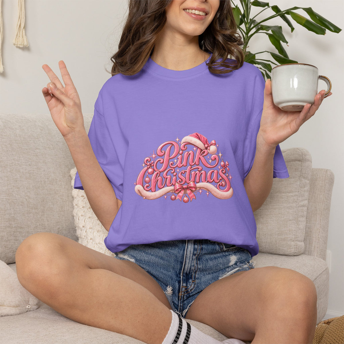 Pink Christmas T-Shirt — Festive Retro Script Holiday Tee