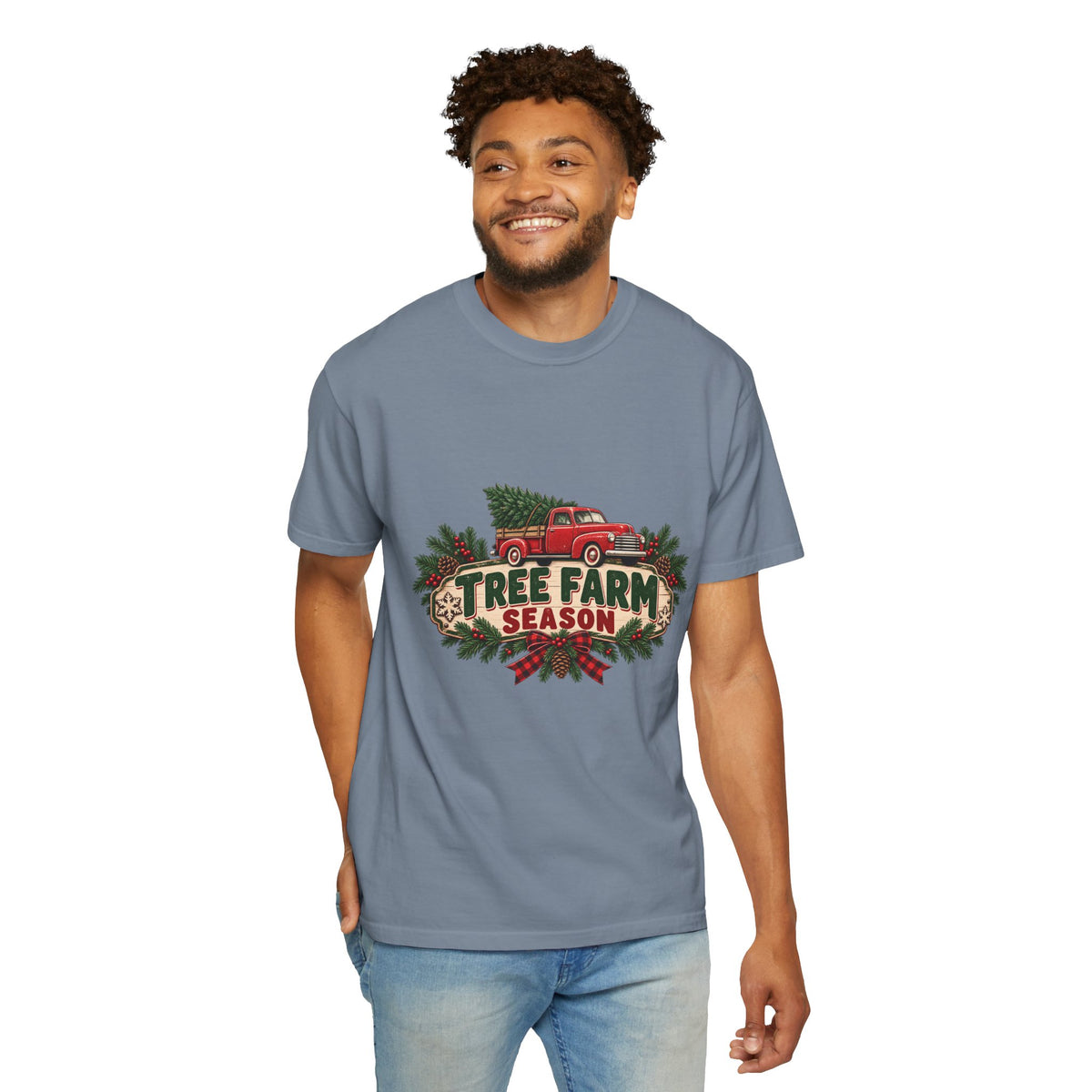 Tree Farm Season T-Shirt — Vintage Red Truck Christmas Tee