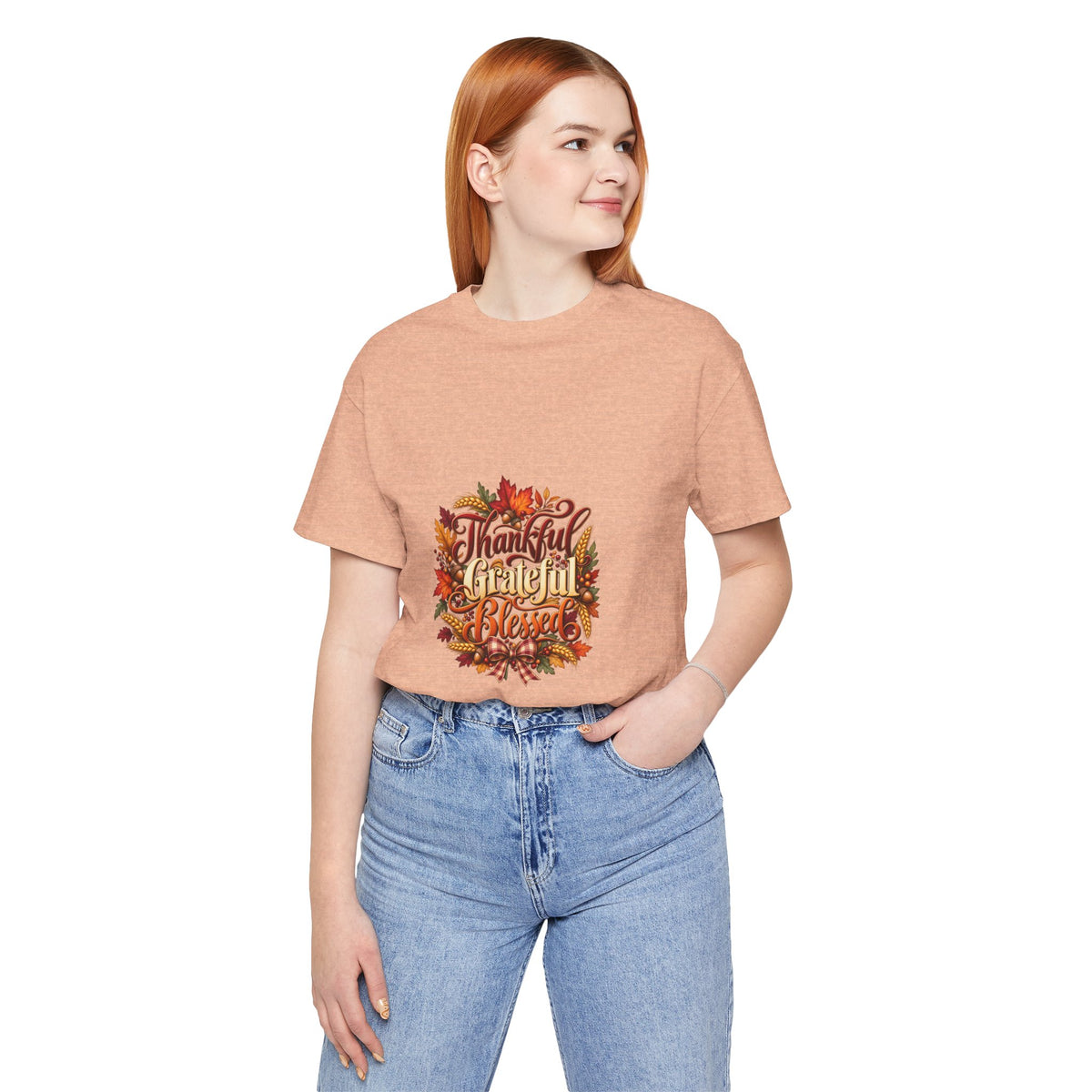 Thankful Grateful Blessed T-Shirt — Fall Leaves Thanksgiving Tee, Autumn Gratitude Shirt, Family Matching Outfit
