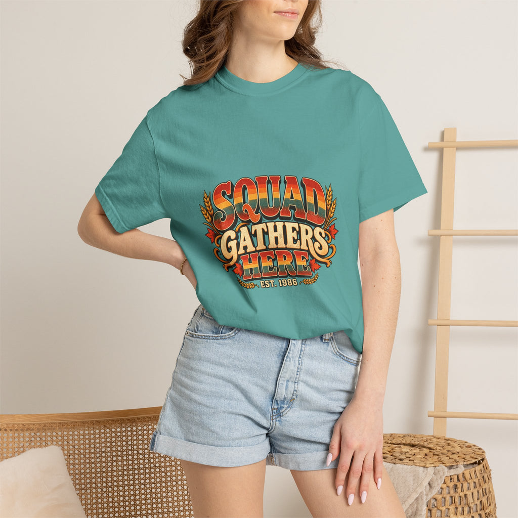 Squad Gathers Here T-Shirt — Retro Thanksgiving Family Reunion Tee, Vintage Fall Gathering Shirt, Friendsgiving