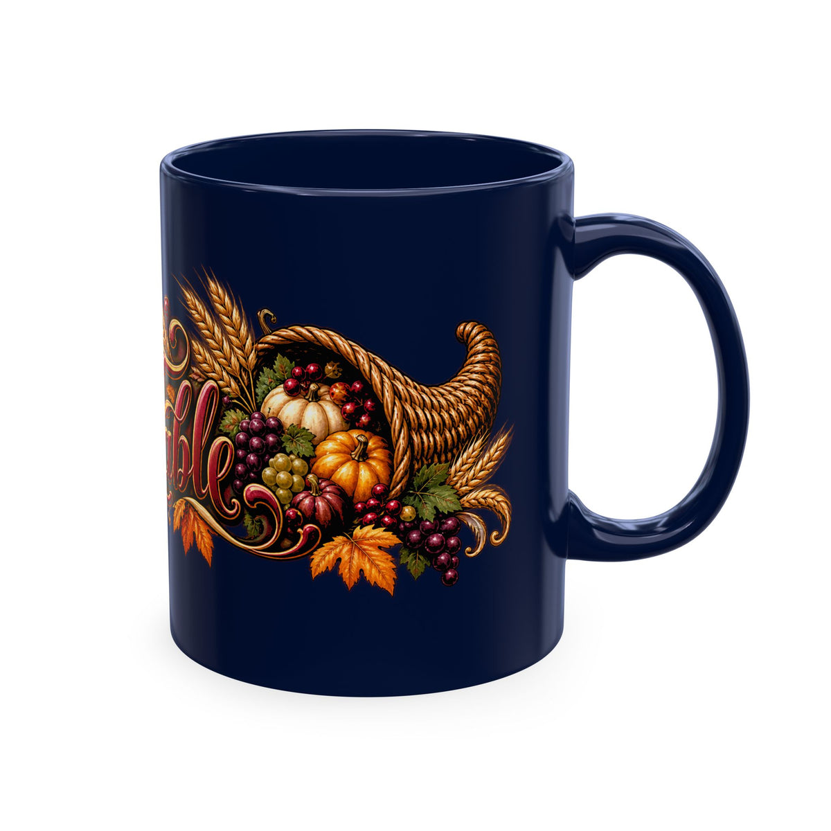 Bless This Table Mug — Harvest Thanksgiving Ceramic Coffee Mug, Cornucopia Gratitude Fall Harvest Gift