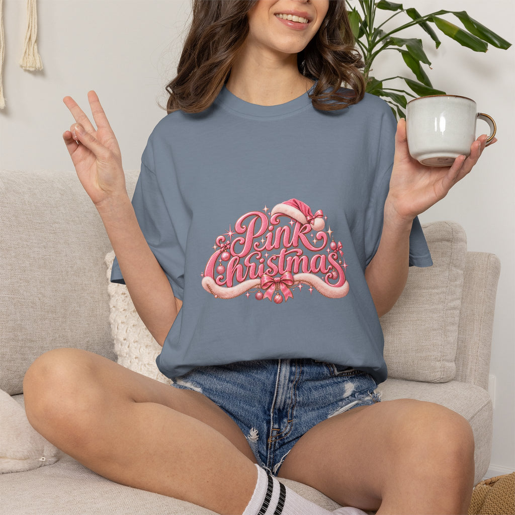 Pink Christmas T-Shirt — Festive Retro Script Holiday Tee