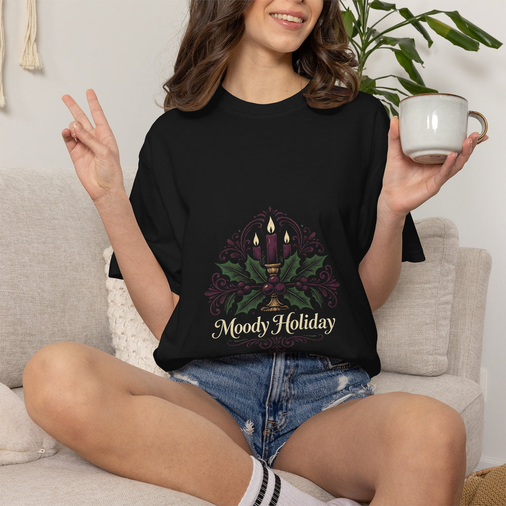 Moody Holiday Candle Wreath T-Shirt | Christmas Seasonal Tee | Festive Graphic Shirt | Holiday Gift for Her Him | Vintage Xmas