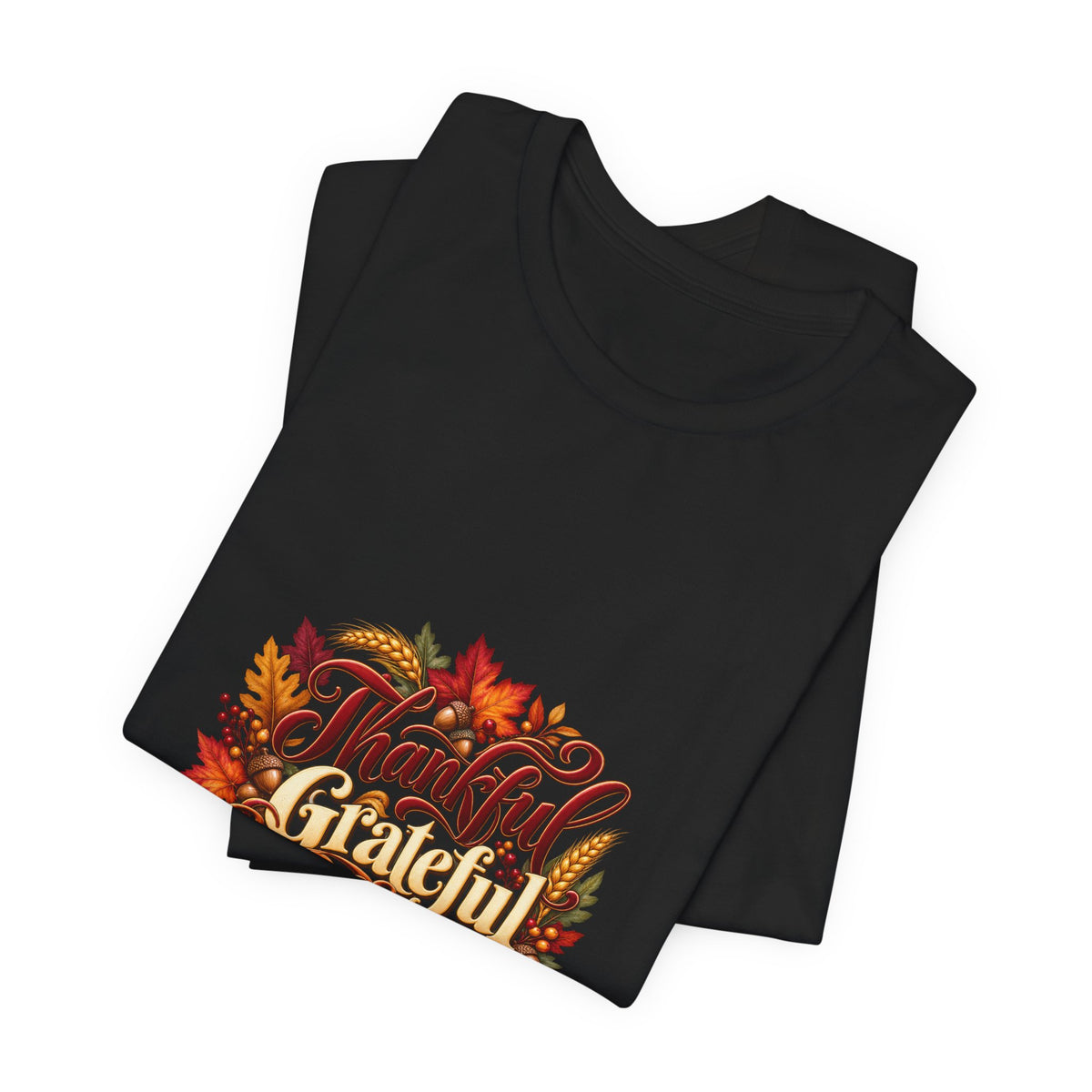 Thankful Grateful Blessed T-Shirt — Fall Leaves Thanksgiving Tee, Autumn Gratitude Shirt, Family Matching Outfit