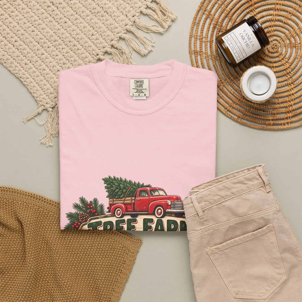 Tree Farm Season T-Shirt — Vintage Red Truck Christmas Tee