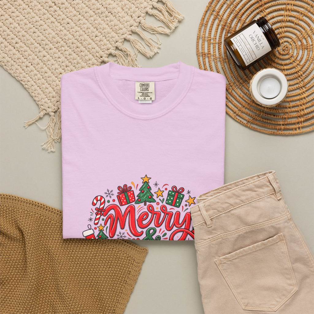 Merry & Bright Christmas T-Shirt | Festive Holiday Graphic Tee