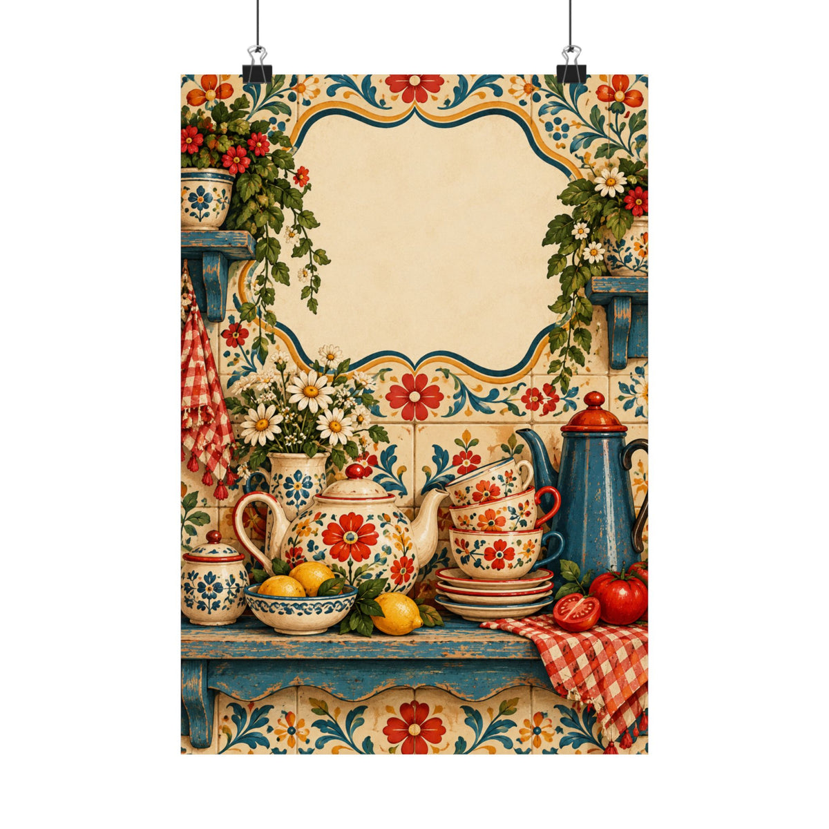 Vintage Floral Kitchen Tea Set Poster | Matte Vertical Poster